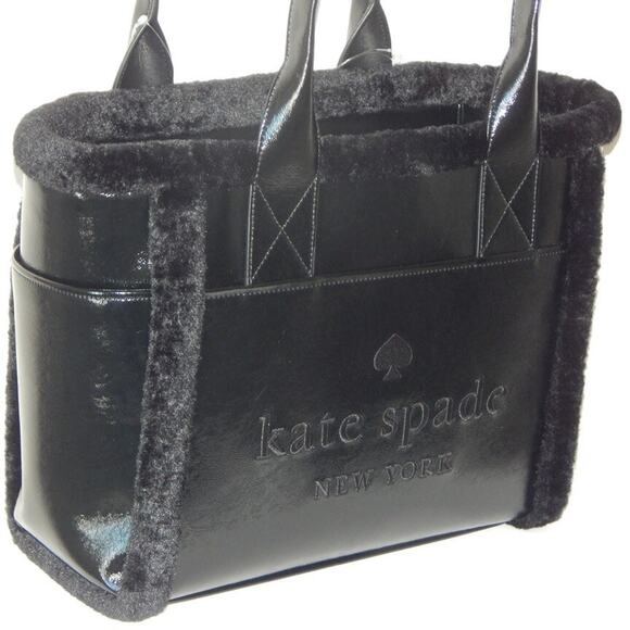 Kate Spade Jett Faux Shearling Patent Leather Embroidered Logo Large Tote NWT - Picture 11 of 16